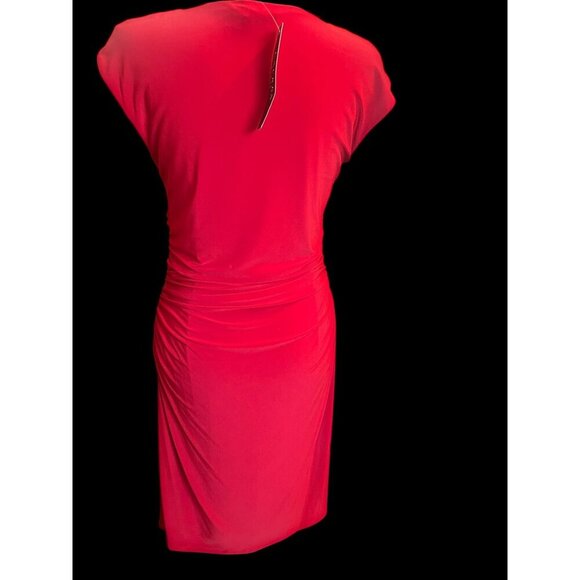 Lauren Ralph Lauren Midi Dress Women Red, size 10 Cap Sleeve Ruched Square Neckl - Picture 4 of 9